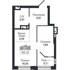 2-к квартира, вторичка, 30м2, 9/26 этаж