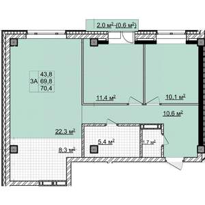 3-к квартира, строящийся дом, 70м2, 2/18 этаж