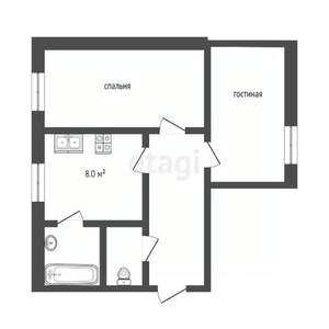 2-к квартира, вторичка, 53м2, 2/2 этаж