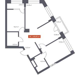 3-к квартира, строящийся дом, 69м2, 4/30 этаж