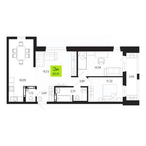 3-к квартира, строящийся дом, 80м2, 10/19 этаж