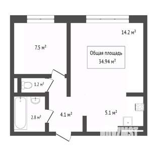 2-к квартира, вторичка, 35м2, 6/10 этаж