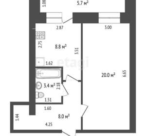 1-к квартира, вторичка, 40м2, 4/10 этаж