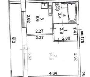 1-к квартира, вторичка, 28м2, 1/10 этаж