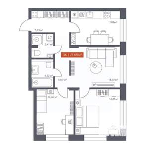 3-к квартира, вторичка, 72м2, 2/10 этаж