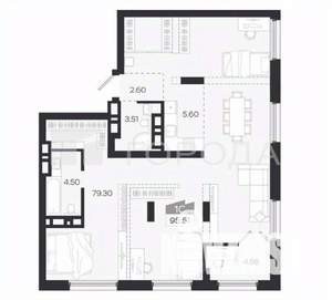 1-к квартира, вторичка, 96м2, 26/26 этаж