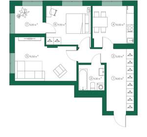 2-к квартира, вторичка, 58м2, 6/8 этаж