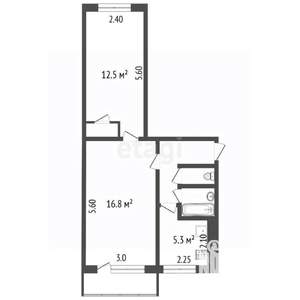 2-к квартира, вторичка, 43м2, 3/5 этаж