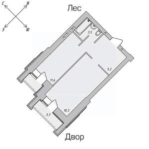1-к квартира, строящийся дом, 44м2, 5/9 этаж