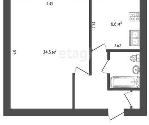 1-к квартира, вторичка, 42м2, 1/9 этаж