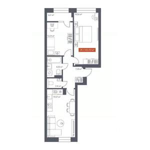 2-к квартира, вторичка, 65м2, 4/7 этаж