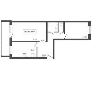 2-к квартира, вторичка, 57м2, 6/10 этаж