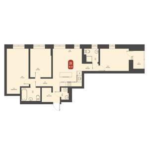 3-к квартира, строящийся дом, 81м2, 19/23 этаж