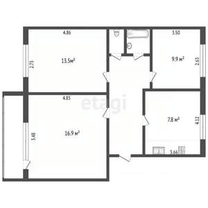 3-к квартира, вторичка, 60м2, 3/7 этаж