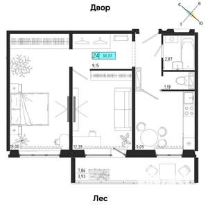 2-к квартира, вторичка, 57м2, 1/17 этаж
