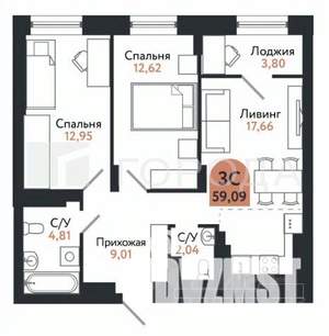 3-к квартира, вторичка, 59м2, 19/26 этаж