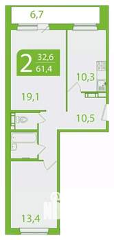 2-к квартира, вторичка, 58м2, 3/10 этаж