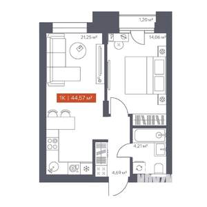 1-к квартира, строящийся дом, 45м2, 4/30 этаж