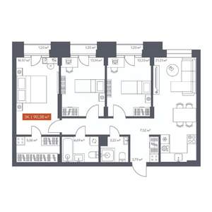 3-к квартира, строящийся дом, 90м2, 9/30 этаж