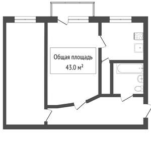 2-к квартира, вторичка, 43м2, 4/5 этаж