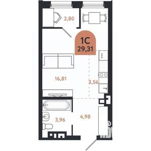 Студия квартира, вторичка, 29м2, 7/26 этаж