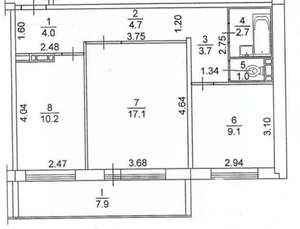 2-к квартира, вторичка, 53м2, 7/17 этаж