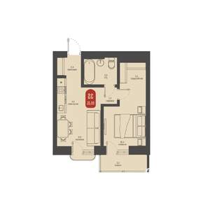 2-к квартира, строящийся дом, 35м2, 20/23 этаж