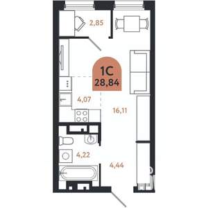 Студия квартира, вторичка, 29м2, 11/26 этаж