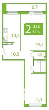 2-к квартира, вторичка, 58м2, 2/10 этаж