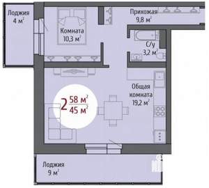1-к квартира, сданный дом, 58м2, 6/16 этаж