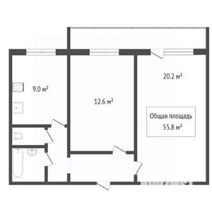 2-к квартира, вторичка, 54м2, 9/10 этаж