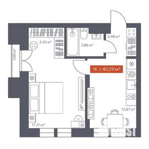 1-к квартира, вторичка, 40м2, 11/30 этаж