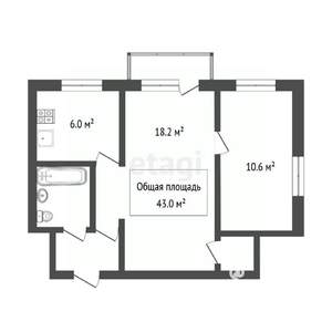 2-к квартира, вторичка, 43м2, 4/4 этаж