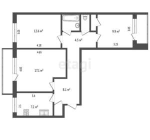 3-к квартира, вторичка, 65м2, 4/9 этаж