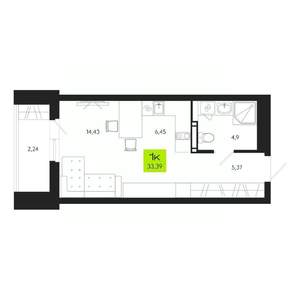 1-к квартира, вторичка, 33м2, 7/19 этаж