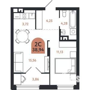 2-к квартира, вторичка, 39м2, 5/26 этаж
