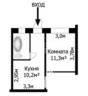 1-к квартира, вторичка, 29м2, 1/5 этаж