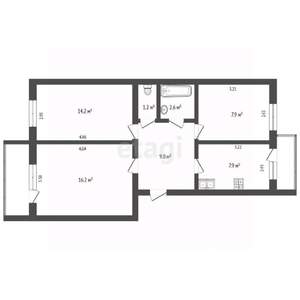 3-к квартира, вторичка, 59м2, 3/6 этаж