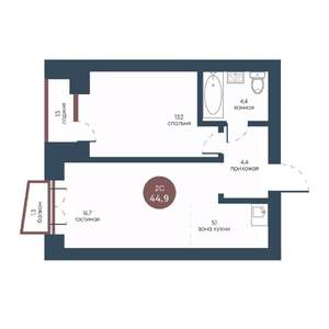 2-к квартира, вторичка, 45м2, 5/7 этаж