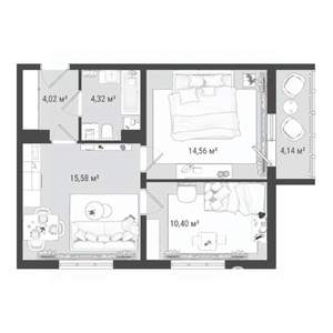 3-к квартира, строящийся дом, 53м2, 12/16 этаж