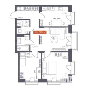 3-к квартира, вторичка, 74м2, 8/10 этаж