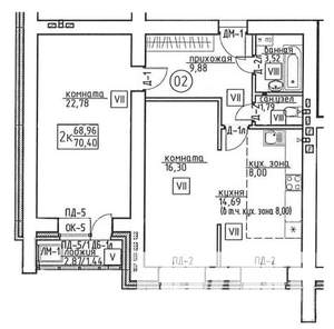 2-к квартира, строящийся дом, 70м2, 7/9 этаж