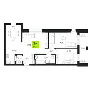 3-к квартира, строящийся дом, 80м2, 4/19 этаж
