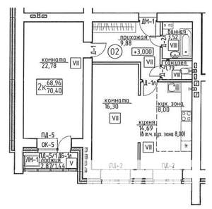 2-к квартира, строящийся дом, 70м2, 2/9 этаж
