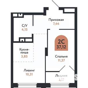 2-к квартира, вторичка, 37м2, 17/26 этаж