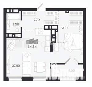 1-к квартира, вторичка, 54м2, 26/26 этаж