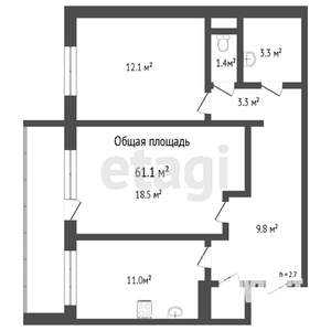 2-к квартира, вторичка, 53м2, 14/17 этаж