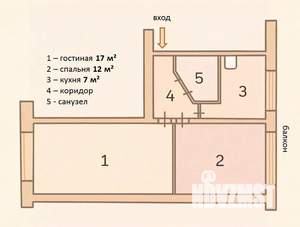 2-к квартира, вторичка, 44м2, 1/5 этаж