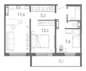 3-к квартира, вторичка, 56м2, 1/17 этаж