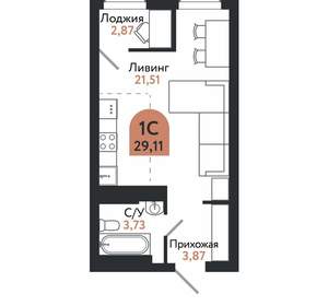 1-к квартира, вторичка, 29м2, 19/26 этаж